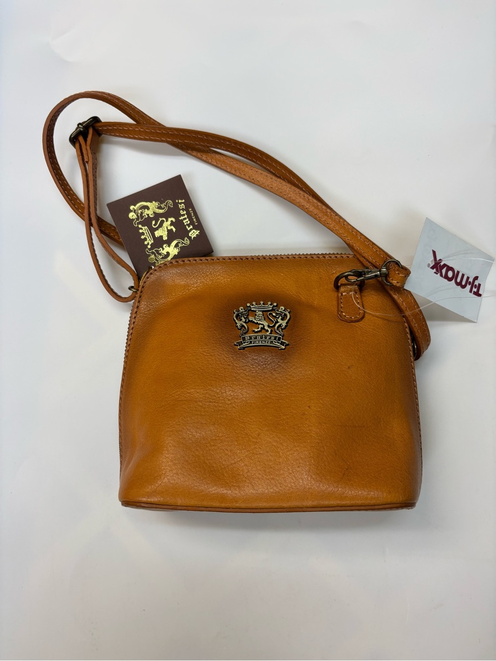 NWT PRATESI FIRENZE MADE IN ITALY LEATHER DOME ZIP CROSSBODY BROWN
